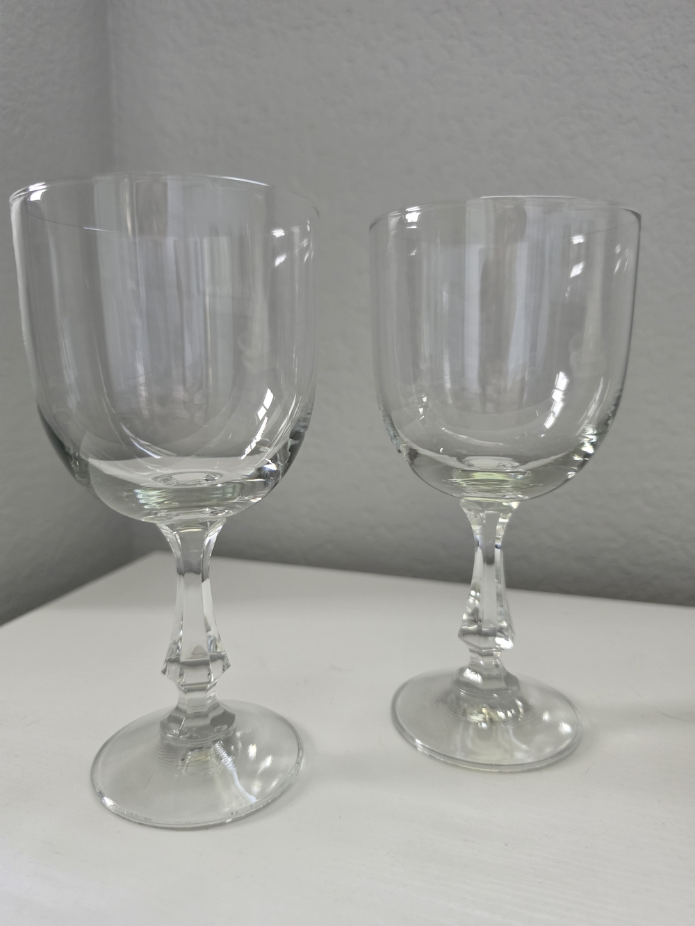 Vintage Clear Crystal Wine Glasses With Multifaceted Stem - Set of 2